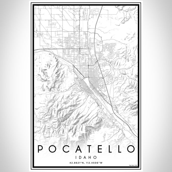 Pocatello Idaho Map Print Portrait Orientation in Classic Style With Shaded Background