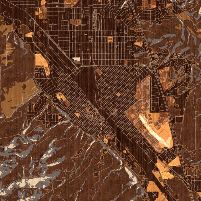 Pocatello Idaho Map Print in Ember Style Zoomed In Close Up Showing Details