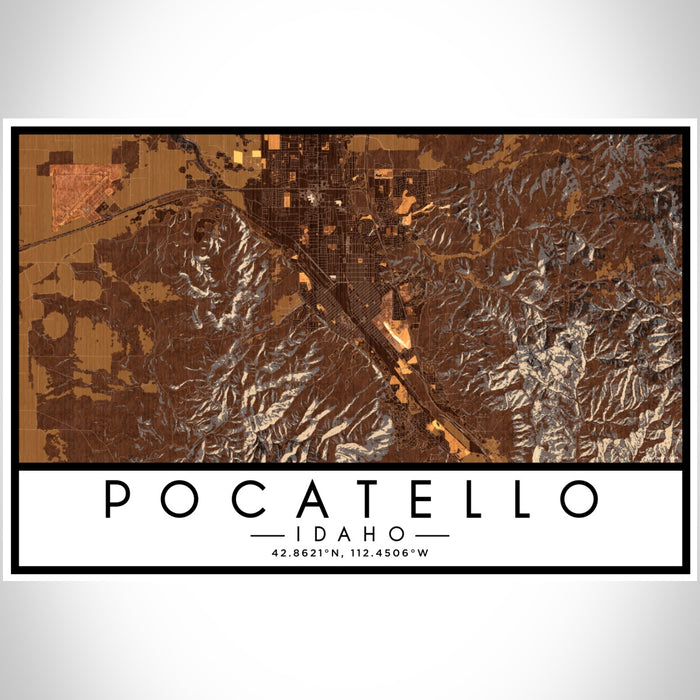 Pocatello Idaho Map Print Landscape Orientation in Ember Style With Shaded Background