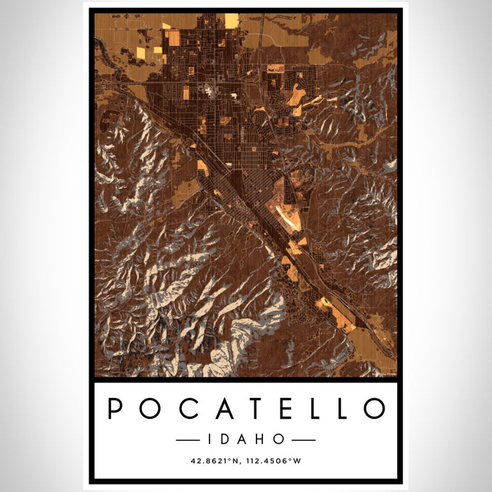 Pocatello Idaho Map Print Portrait Orientation in Ember Style With Shaded Background