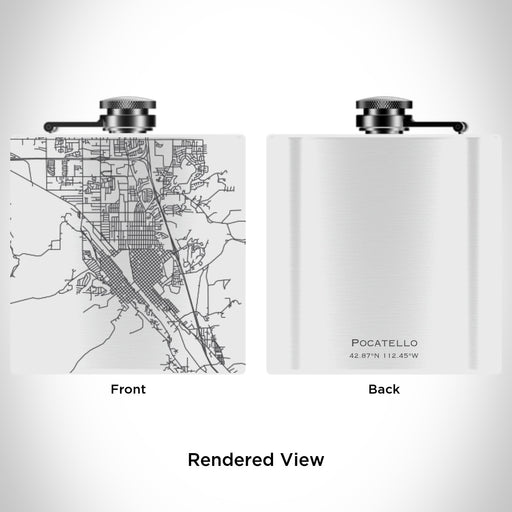Rendered View of Pocatello Idaho Map Engraving on 6oz Stainless Steel Flask in White