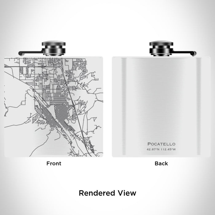 Rendered View of Pocatello Idaho Map Engraving on 6oz Stainless Steel Flask in White