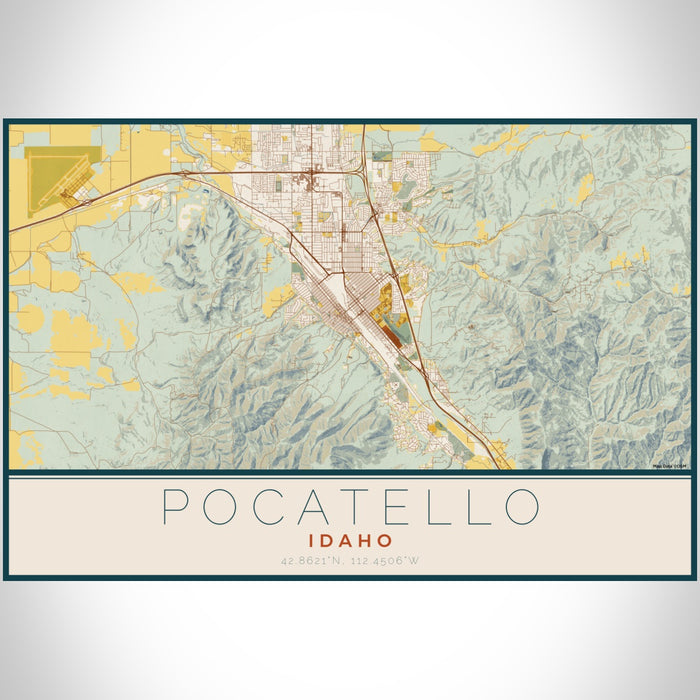 Pocatello Idaho Map Print Landscape Orientation in Woodblock Style With Shaded Background