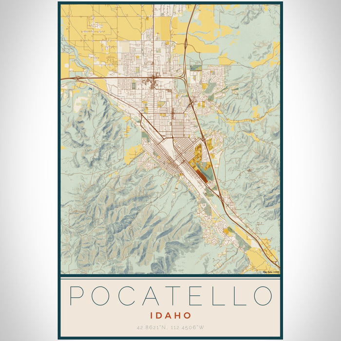 Pocatello Idaho Map Print Portrait Orientation in Woodblock Style With Shaded Background