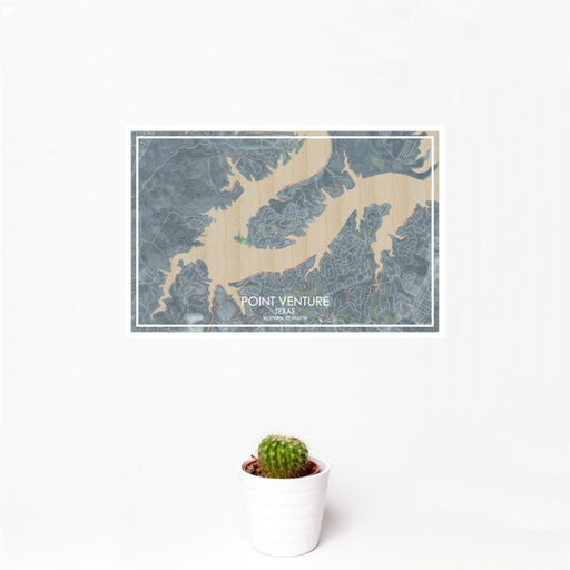12x18 Point Venture Texas Map Print Landscape Orientation in Afternoon Style With Small Cactus Plant in White Planter