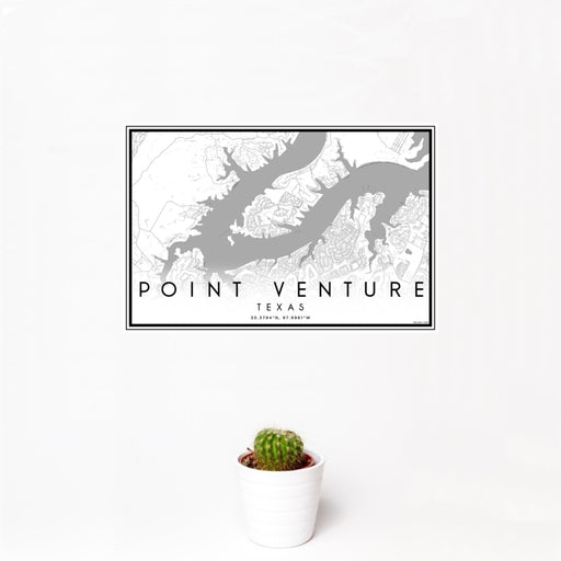 12x18 Point Venture Texas Map Print Landscape Orientation in Classic Style With Small Cactus Plant in White Planter