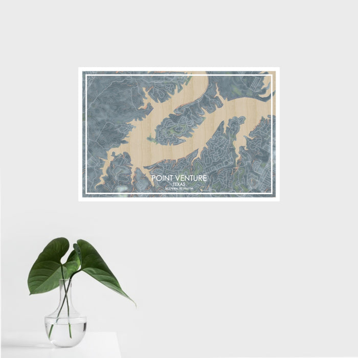 16x24 Point Venture Texas Map Print Landscape Orientation in Afternoon Style With Tropical Plant Leaves in Water
