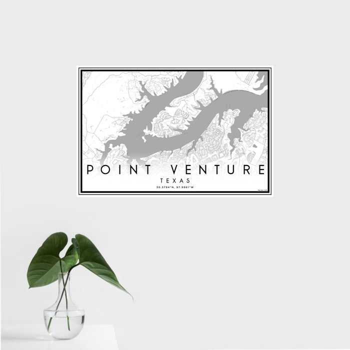 16x24 Point Venture Texas Map Print Landscape Orientation in Classic Style With Tropical Plant Leaves in Water