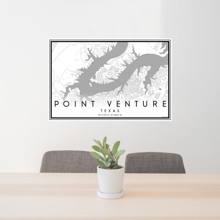 24x36 Point Venture Texas Map Print Lanscape Orientation in Classic Style Behind 2 Chairs Table and Potted Plant