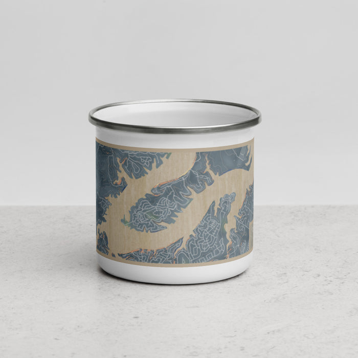 Front View Custom Point Venture Texas Map Enamel Mug in Afternoon