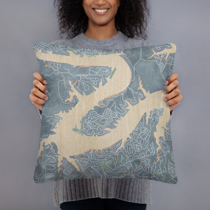 Person holding 18x18 Custom Point Venture Texas Map Throw Pillow in Afternoon