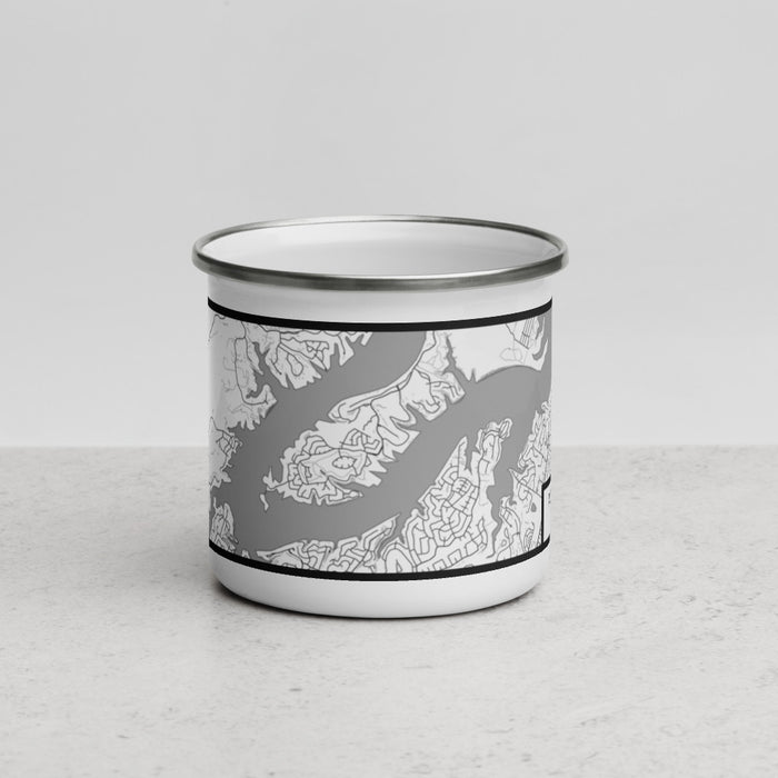 Front View Custom Point Venture Texas Map Enamel Mug in Classic