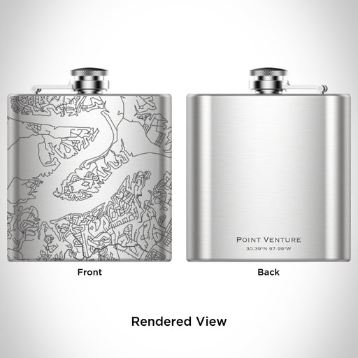 Rendered View of Point Venture Texas Map Engraving on 6oz Stainless Steel Flask