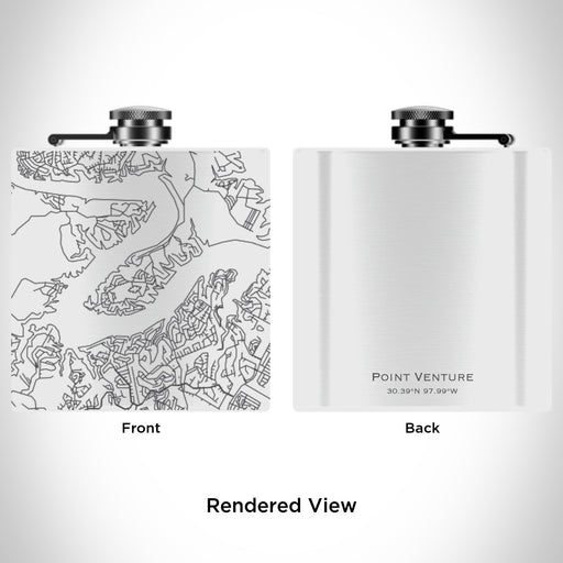 Rendered View of Point Venture Texas Map Engraving on 6oz Stainless Steel Flask in White