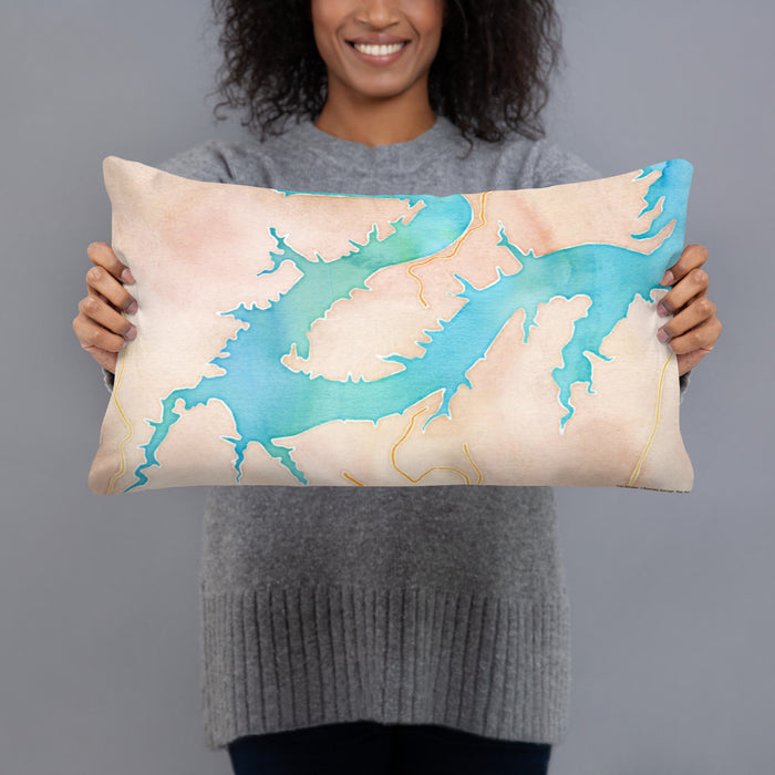 Person holding 20x12 Custom Point Venture Texas Map Throw Pillow in Watercolor