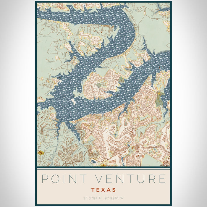 Point Venture Texas Map Print Portrait Orientation in Woodblock Style With Shaded Background