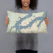 Person holding 20x12 Custom Point Venture Texas Map Throw Pillow in Woodblock