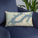 Custom Point Venture Texas Map Throw Pillow in Woodblock on Blue Colored Chair