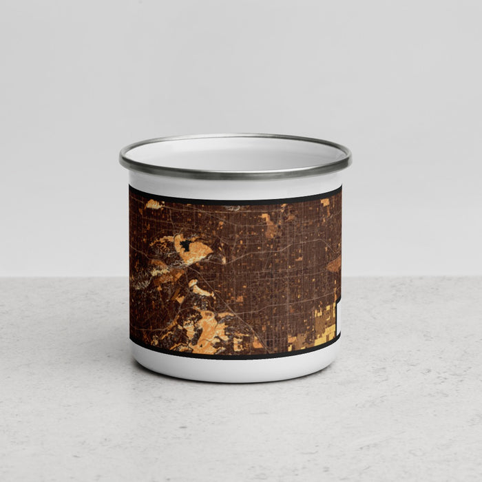 Front View Custom Pomona California Map Enamel Mug in Ember
