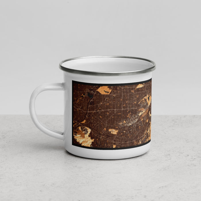 Left View Custom Pomona California Map Enamel Mug in Ember