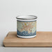Front View Custom Ponce Ponce Map Enamel Mug in Woodblock on Cutting Board