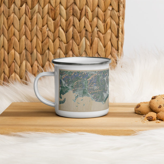 Left View Custom Ponce Puerto Rico Map Enamel Mug in Afternoon on Table Top