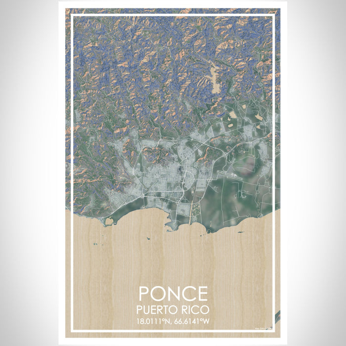 Ponce Puerto Rico Map Print Portrait Orientation in Afternoon Style With Shaded Background