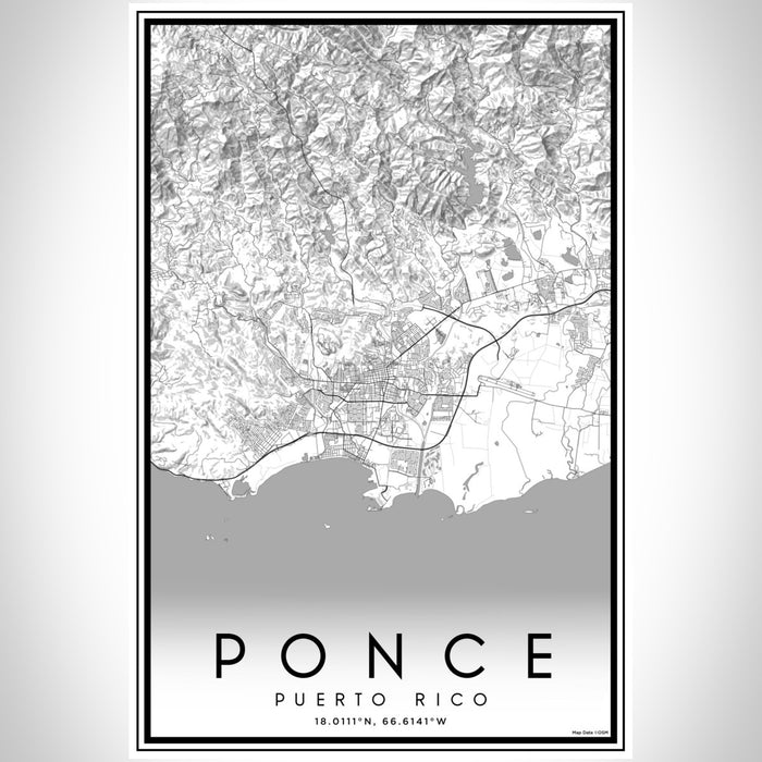 Ponce Puerto Rico Map Print Portrait Orientation in Classic Style With Shaded Background