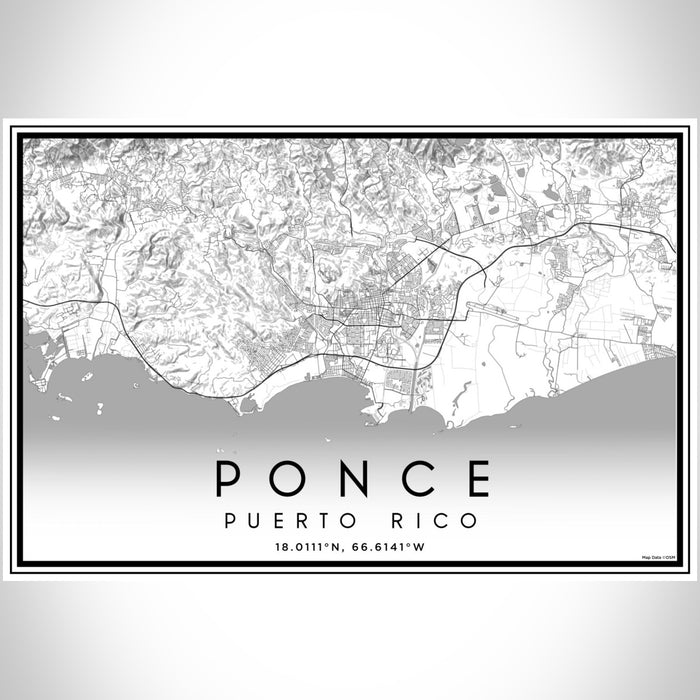 Ponce Puerto Rico Map Print Landscape Orientation in Classic Style With Shaded Background