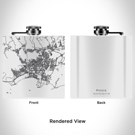 Rendered View of Ponce Puerto Rico Map Engraving on 6oz Stainless Steel Flask in White