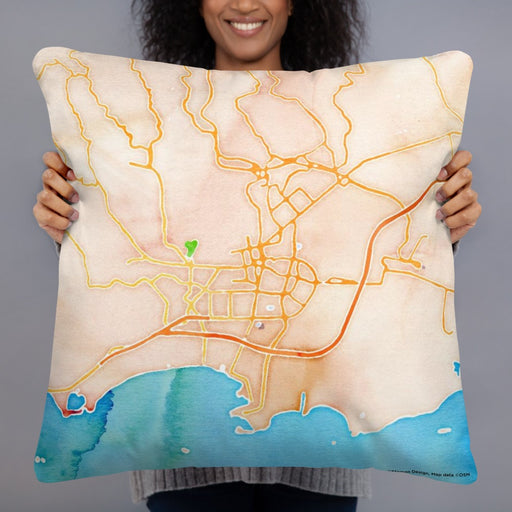 Person holding 22x22 Custom Ponce Puerto Rico Map Throw Pillow in Watercolor