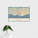 16x24 Ponce Puerto Rico Map Print Landscape Orientation in Woodblock Style With Tropical Plant Leaves in Water
