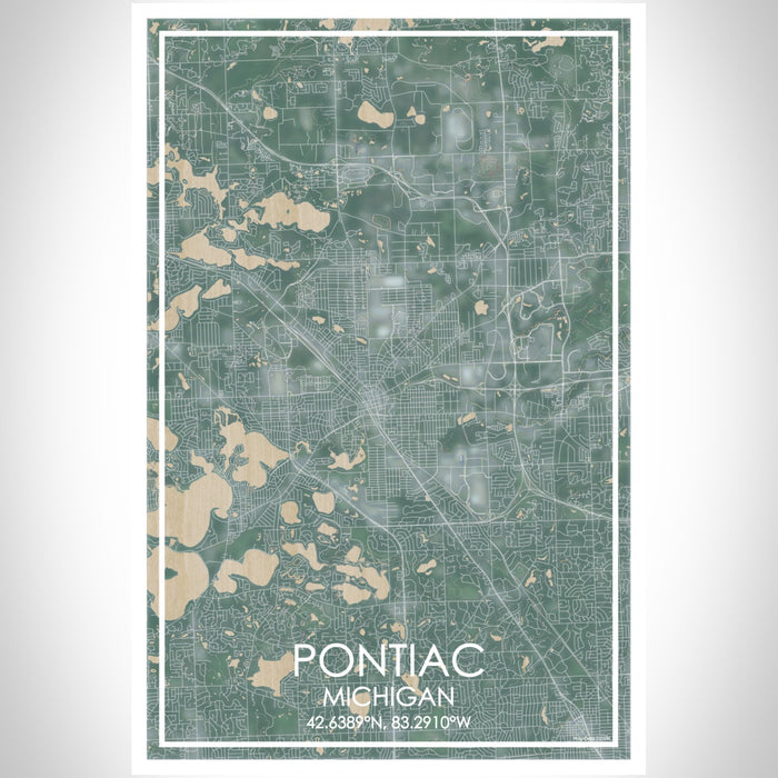 Pontiac Michigan Map Print Portrait Orientation in Afternoon Style With Shaded Background