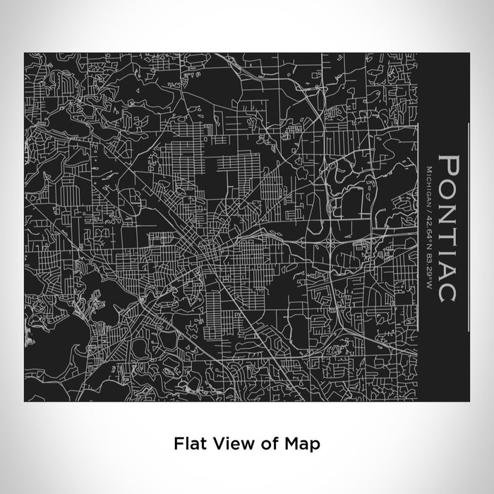 Rendered View of Pontiac Michigan Map Engraving on 20oz Stainless Steel Insulated Bottle with Bamboo Top in Black