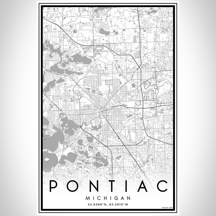 Pontiac Michigan Map Print Portrait Orientation in Classic Style With Shaded Background