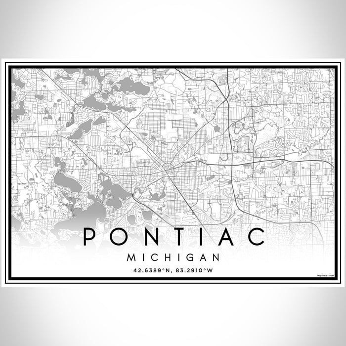 Pontiac Michigan Map Print Landscape Orientation in Classic Style With Shaded Background