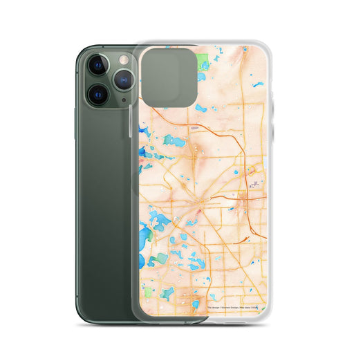 Custom Pontiac Michigan Map Phone Case in Watercolor on Table with Laptop and Plant