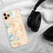 Custom Pontiac Michigan Map Phone Case in Watercolor on Table with Black Headphones