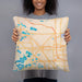 Person holding 18x18 Custom Pontiac Michigan Map Throw Pillow in Watercolor