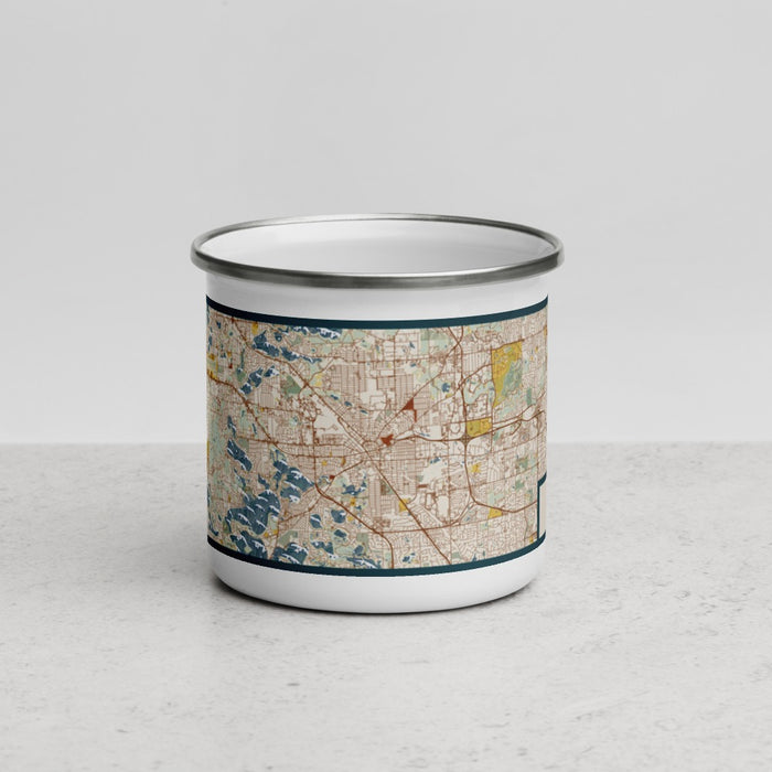 Front View Custom Pontiac Michigan Map Enamel Mug in Woodblock