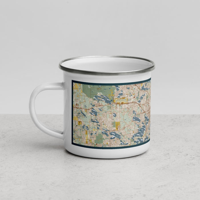 Left View Custom Pontiac Michigan Map Enamel Mug in Woodblock