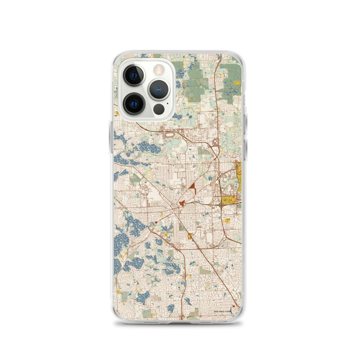 Custom Pontiac Michigan Map iPhone 12 Pro Phone Case in Woodblock