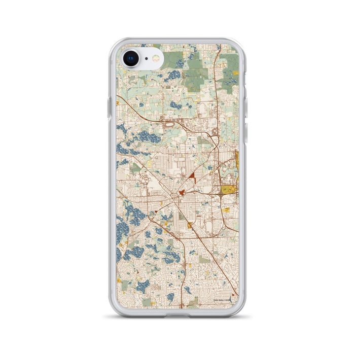 Custom Pontiac Michigan Map iPhone SE Phone Case in Woodblock