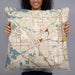 Person holding 22x22 Custom Pontiac Michigan Map Throw Pillow in Woodblock