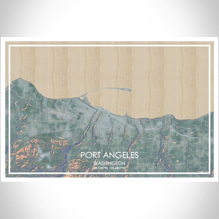 Port Angeles Washington Map Print Landscape Orientation in Afternoon Style With Shaded Background