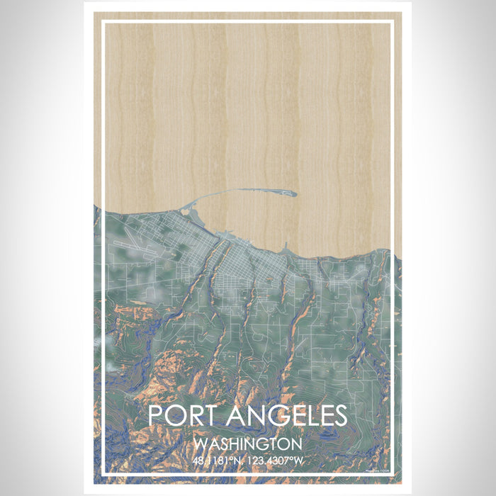 Port Angeles Washington Map Print Portrait Orientation in Afternoon Style With Shaded Background