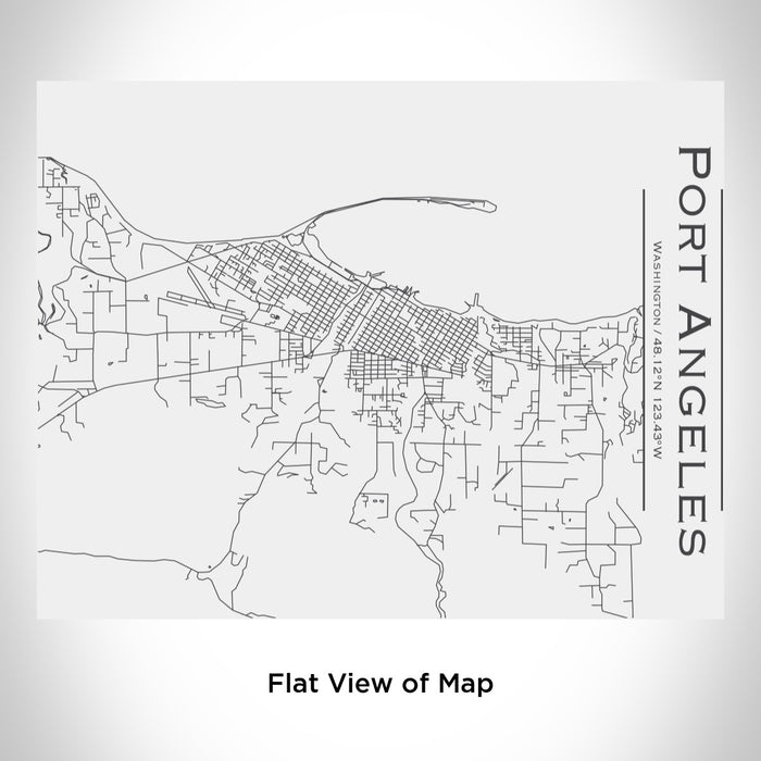 Rendered View of Port Angeles Washington Map Engraving on 20oz Stainless Steel Insulated Bottle with Bamboo Top in White