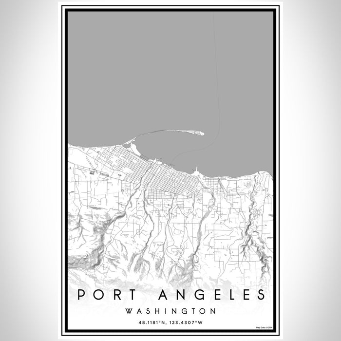 Port Angeles Washington Map Print Portrait Orientation in Classic Style With Shaded Background