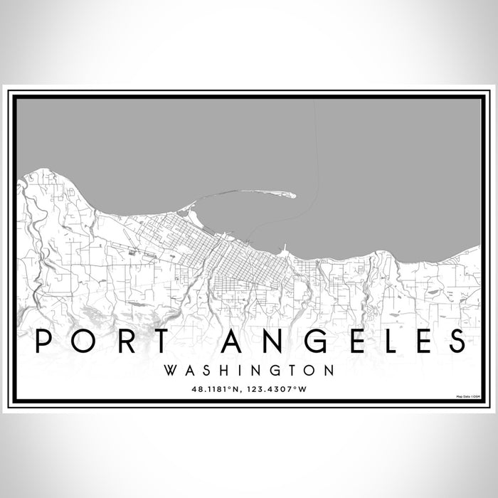 Port Angeles Washington Map Print Landscape Orientation in Classic Style With Shaded Background
