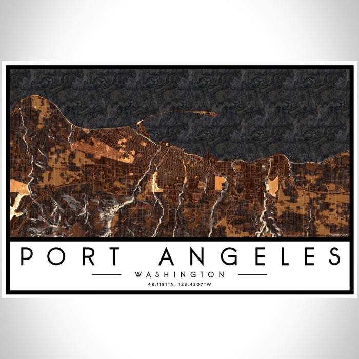 Port Angeles Washington Map Print Landscape Orientation in Ember Style With Shaded Background